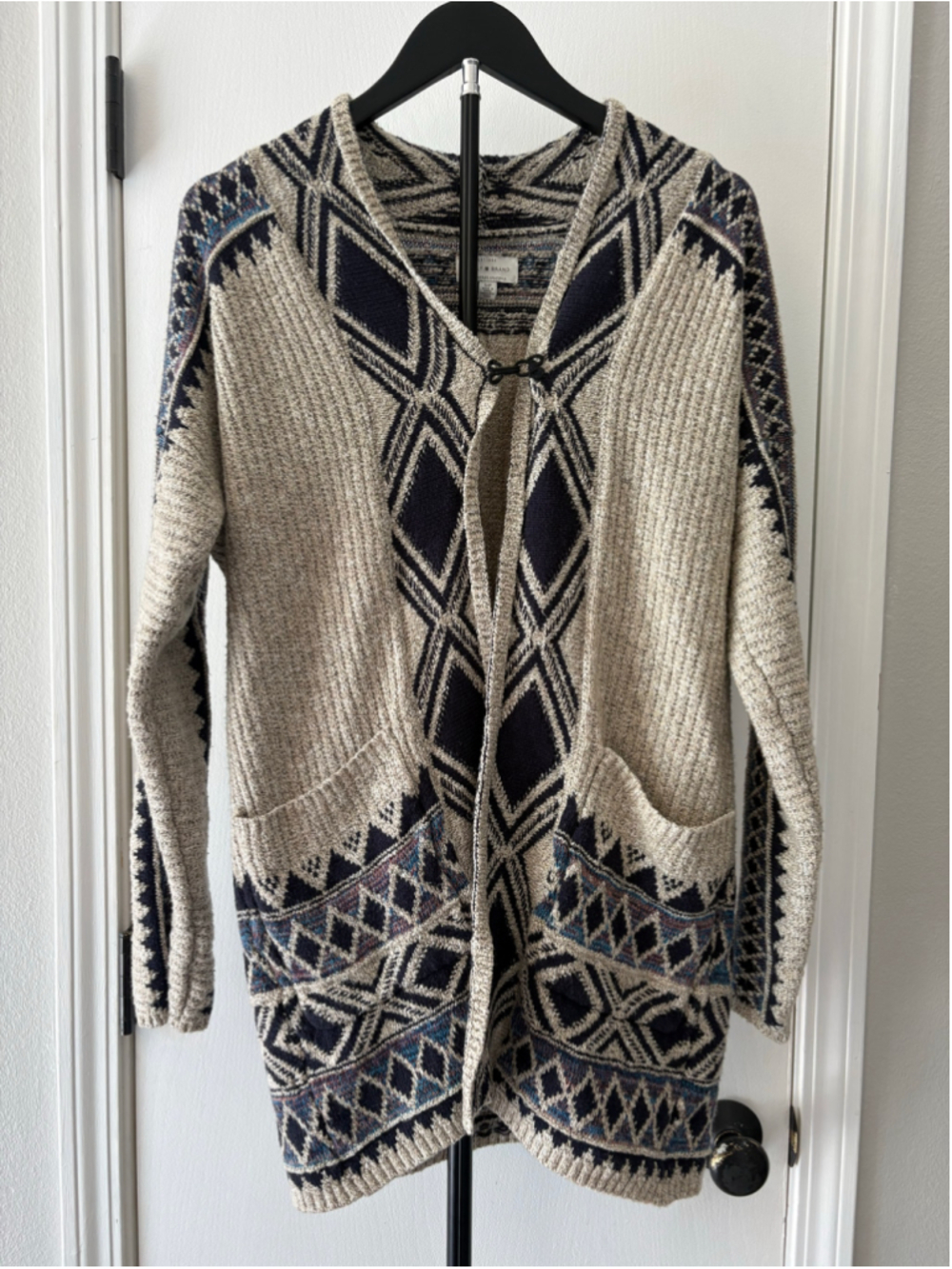 Lucky Brand Open Front Aztec Geometric Toggle Cardigan Sweater S/P